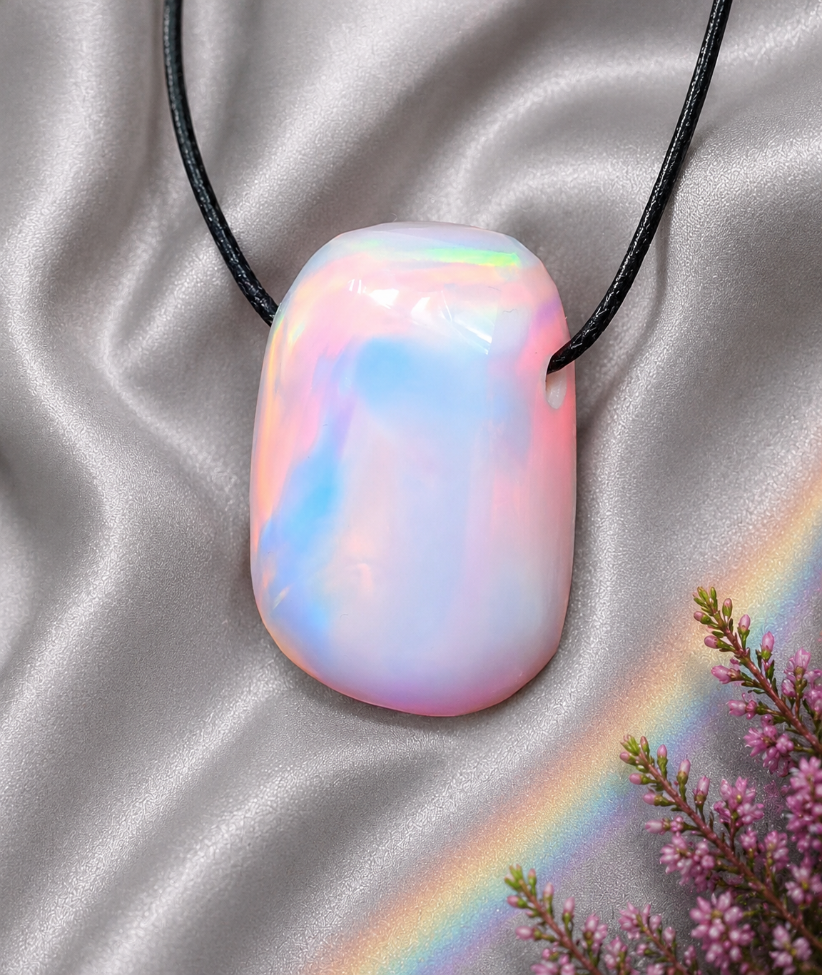 Aurora Opal Anhänger mit Kette – Regenbogen Schimmer | Synthetischer Opal Handarbeit Unikat