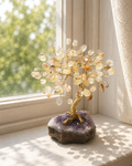 Rutil Glücksbäumchen auf Amethyst – Edelsteinbaum | Deutsche Handarbeit