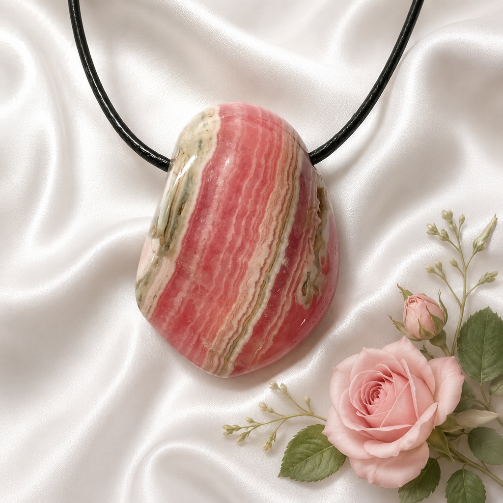 Rhodochrosit Lochstein Anhänger – Die Rose der Inkas aus Japan