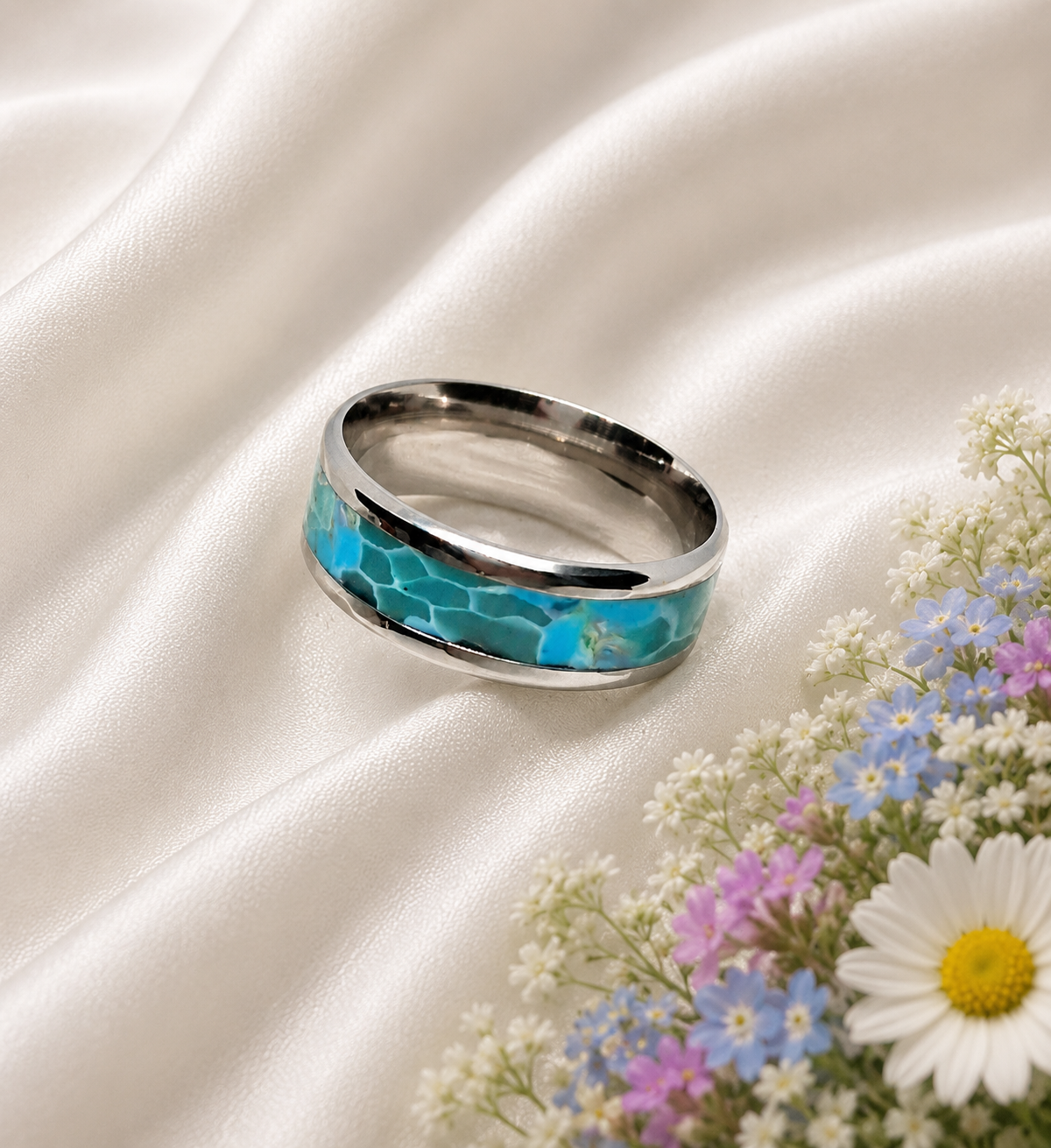 Edelstahlring mit Larimar-Imitation – Karibisches Blau