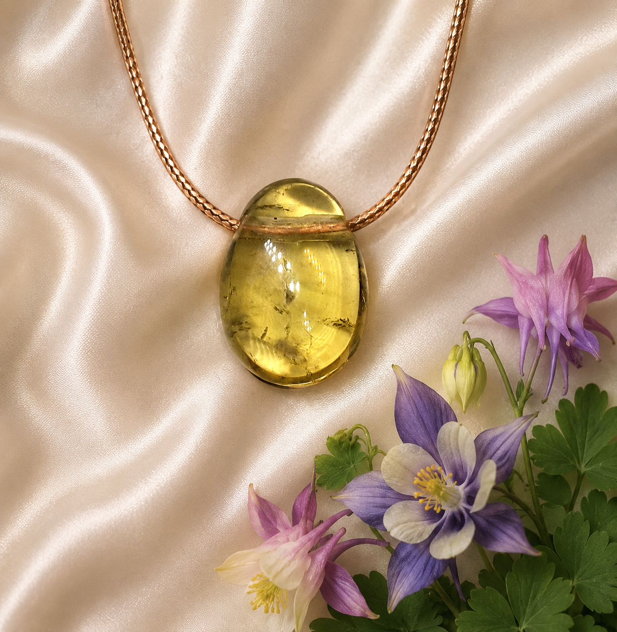 Zitronenquarz Anhänger – Lemon Quarz Lochstein, 20 × 30 mm, Goldband | Elassteine