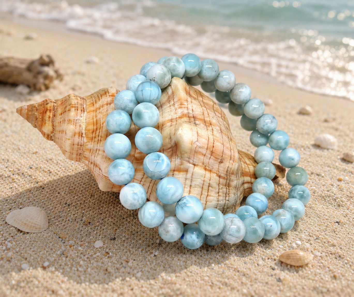 Larimar Armband – A++ Qualität, 7 mm Perlen, 19 cm, Dominikanische Republik