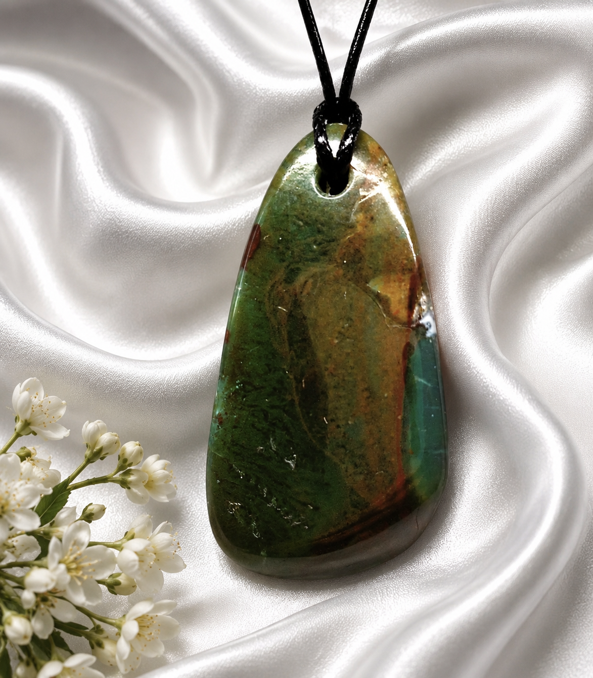 Gem Silica Anhänger mit Kette – AAA-Qualität | Großer Edelstein Amulett 50×30 mm