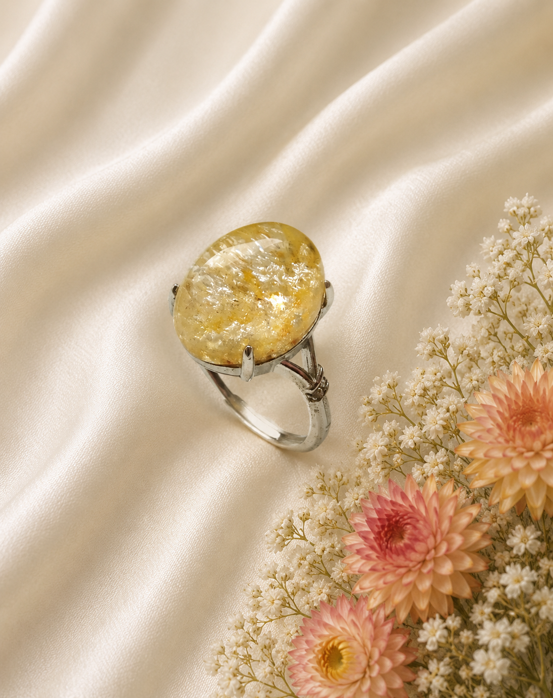 Edelstahlring mit gelbem Phantomquarz-Cabochon – Lodolith | Verstellbar