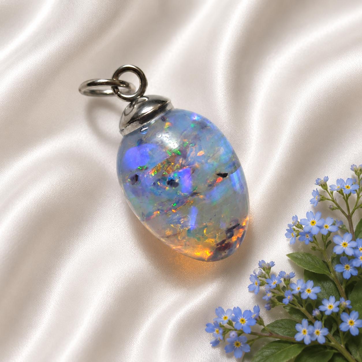 Synthetischer Opal Anhänger Blau-Grün-Orange – Farbspiel Edelstein, 2,5 × 1,5 cm
