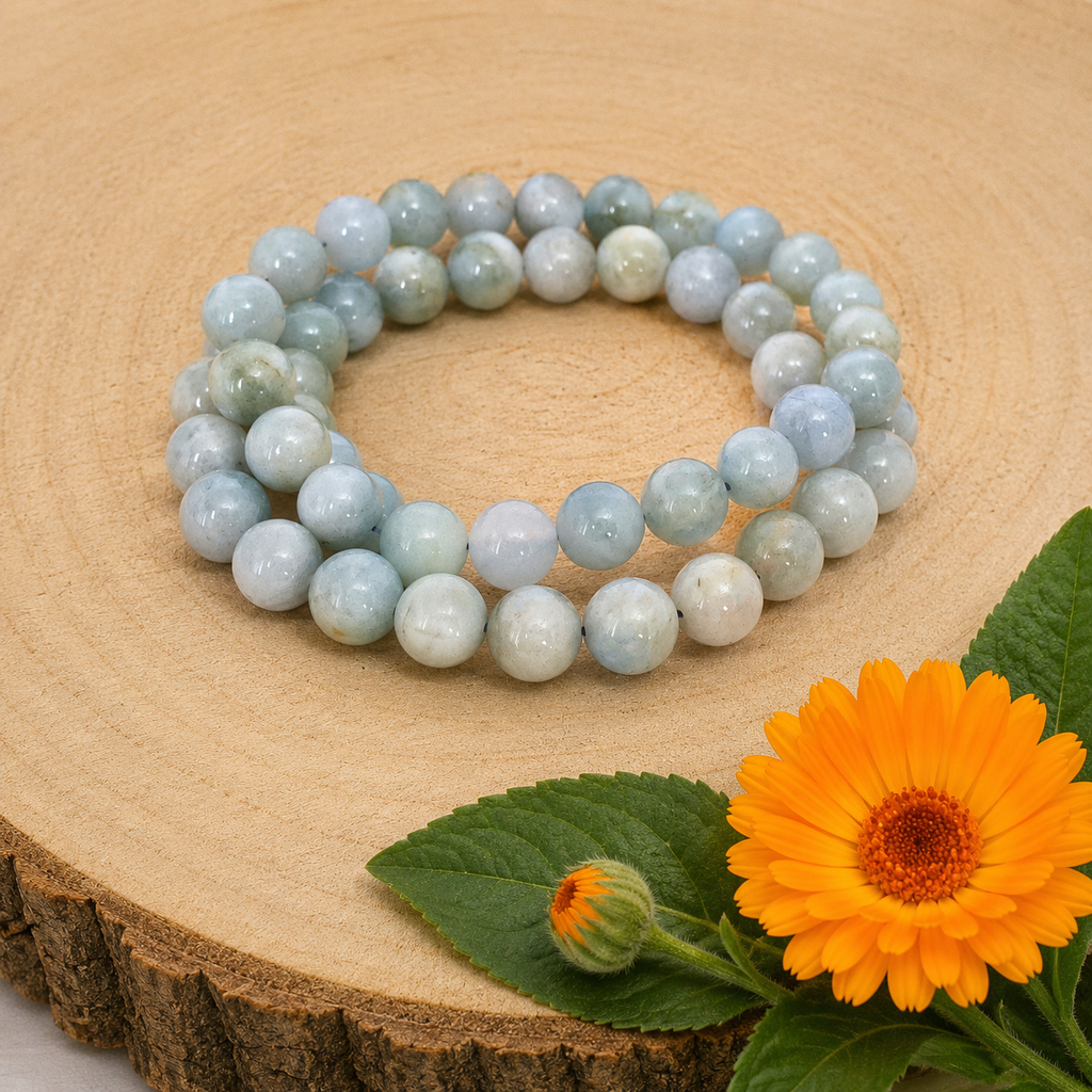 Aquamarin Armband aus Madagaskar – AA-Qualität, 8 mm Perlen, 19 cm