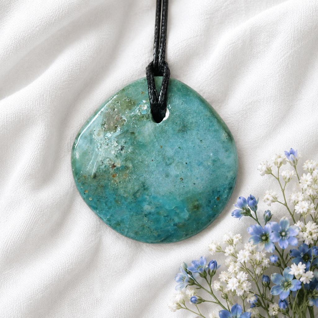 Atacama Opal Anhänger – Chilenischer Chrysokoll-Opal | Scheibenstein 35 mm