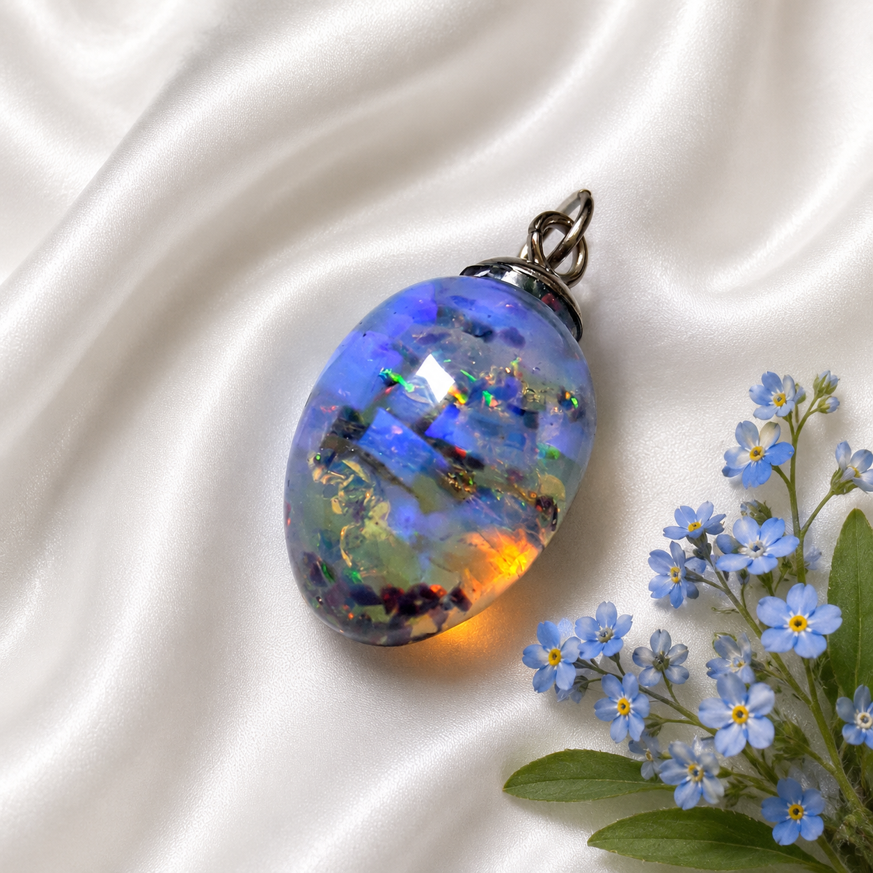 Synthetischer Opal Anhänger Blau-Grün-Orange – Farbspiel Edelstein, 2,5 × 1,5 cm