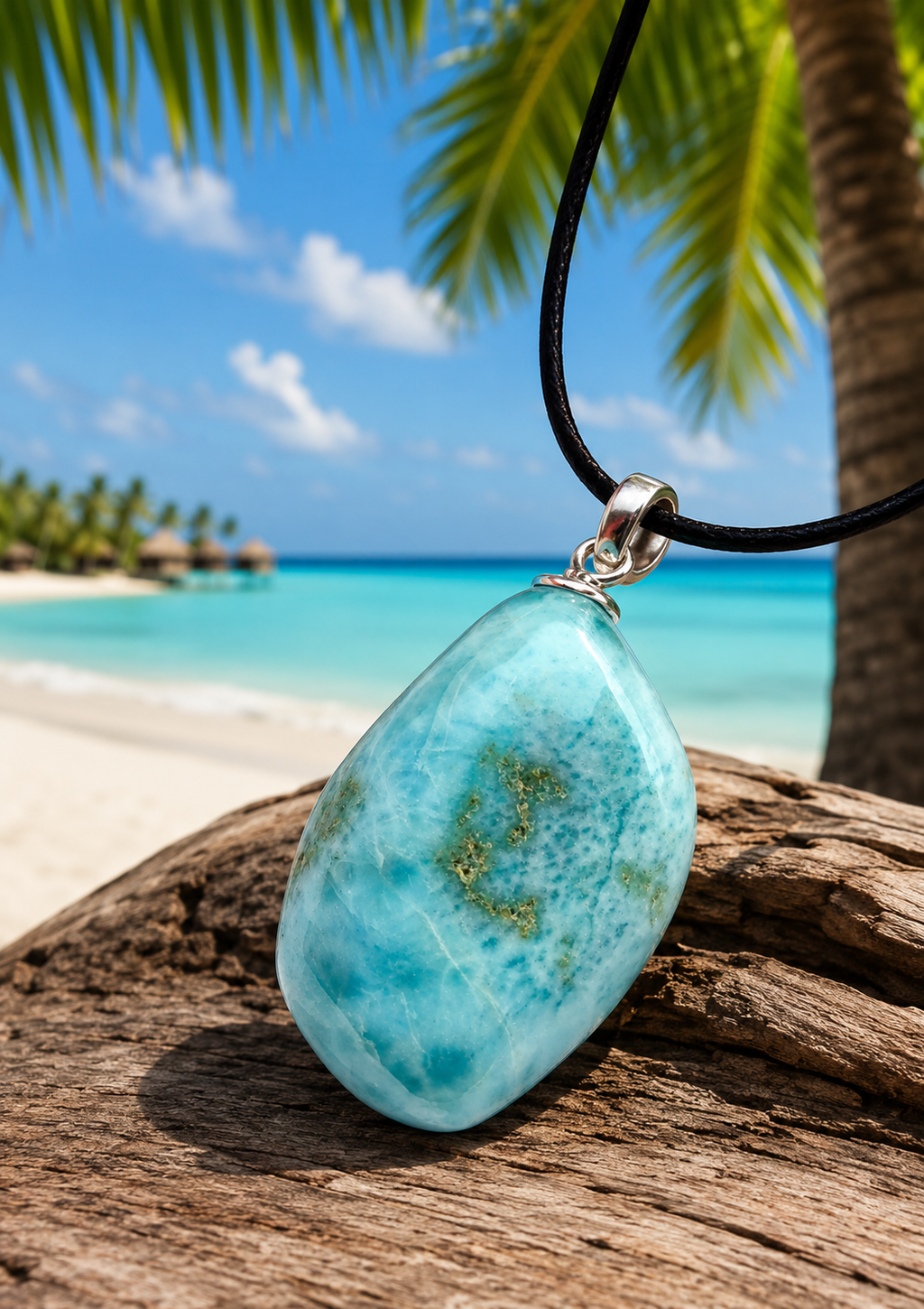 Larimar Anhänger Cabochon – Himmelblau mit 925 Silberschlaufe | Atlantisstein