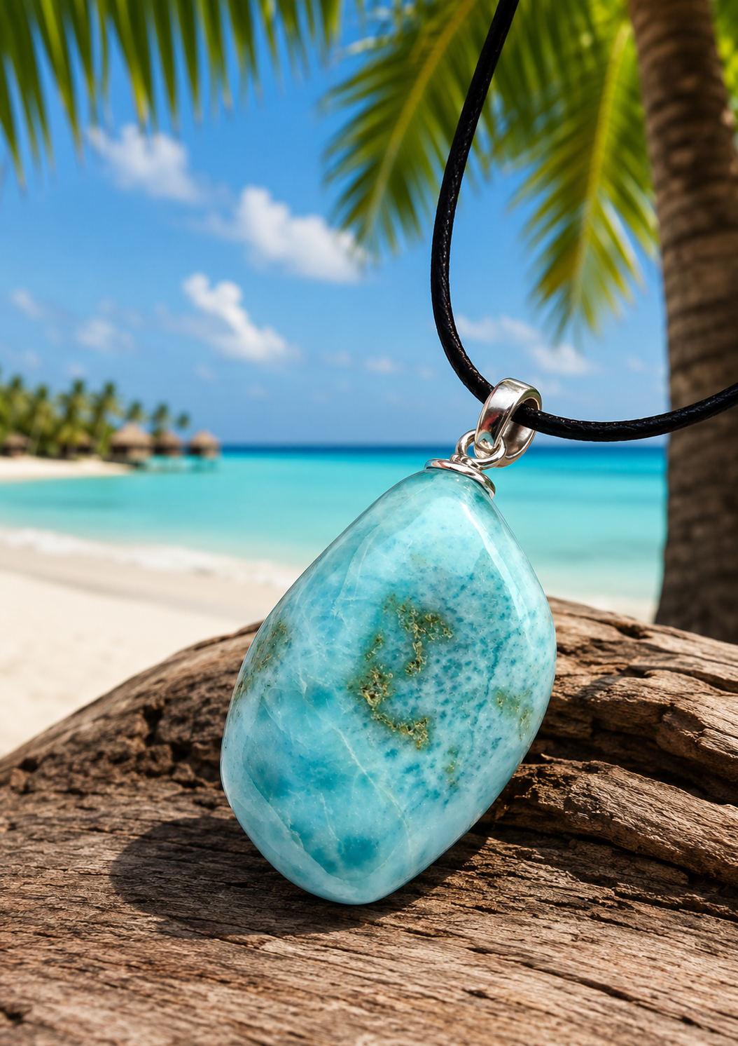 Larimar Anhänger Cabochon – Himmelblau mit 925 Silberschlaufe | Atlantisstein