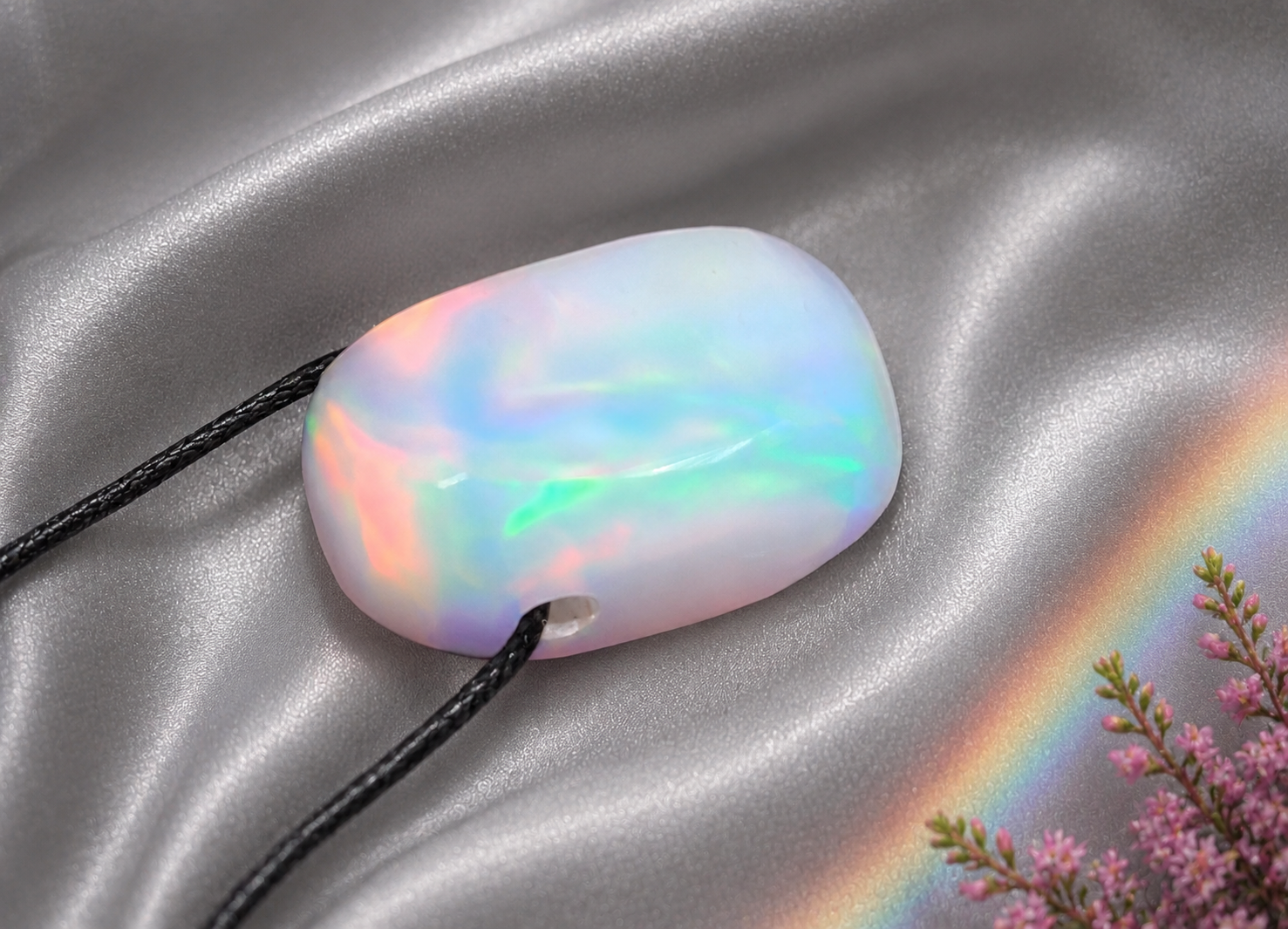 Aurora Opal Anhänger mit Kette – Regenbogen Schimmer | Synthetischer Opal Handarbeit Unikat