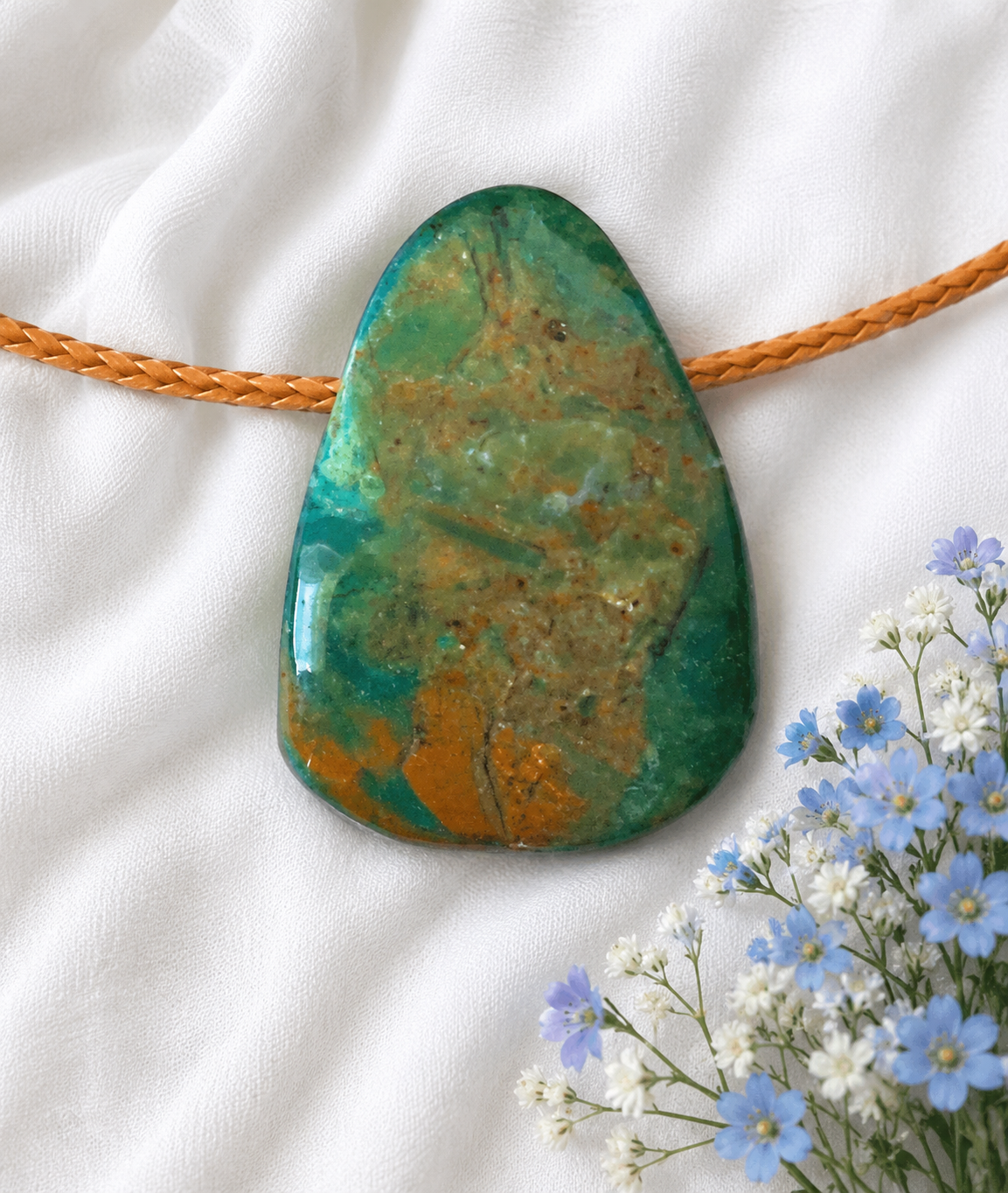 Atacama Opal Anhänger – Chilenischer Chrysokoll-Opal | Scheibenstein 25×20 mm