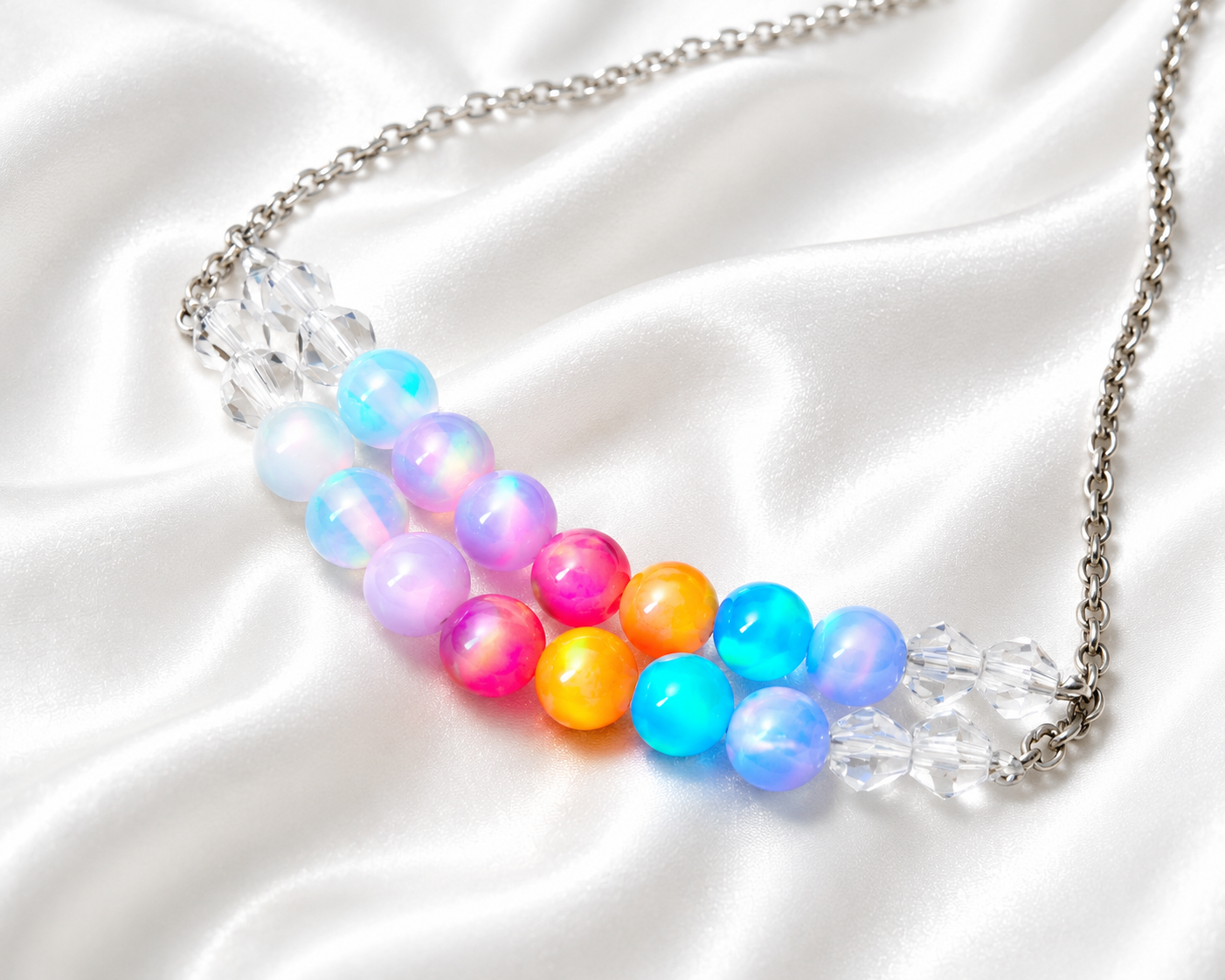 Regenbogen Aurora Opalkette | 5 mm Opalperlen | Irisierend | 57 cm
