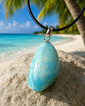 Larimar Anhänger Cabochon – Himmelblau mit 925 Silberschlaufe | 20x8mm