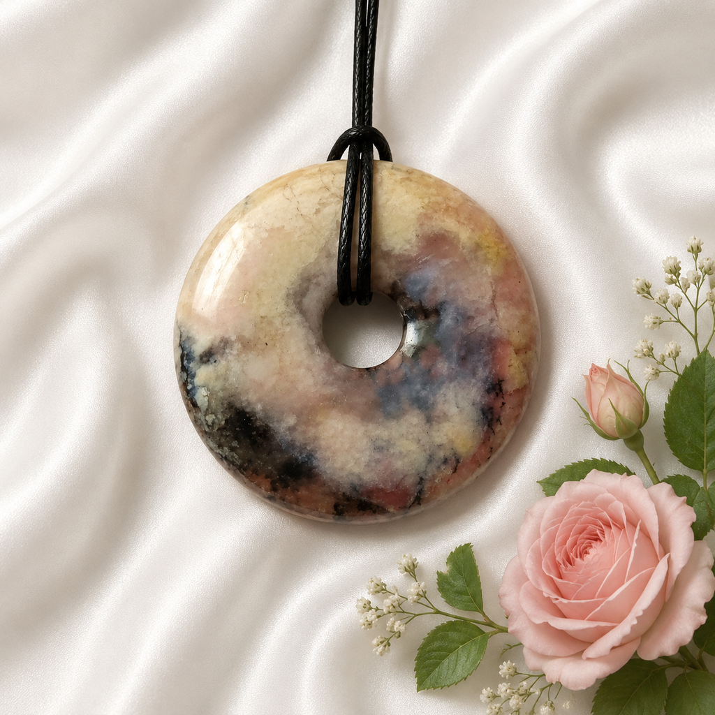 Andenopal Donut Anhänger – Pi-Scheibe aus Peru, Ø 40 mm