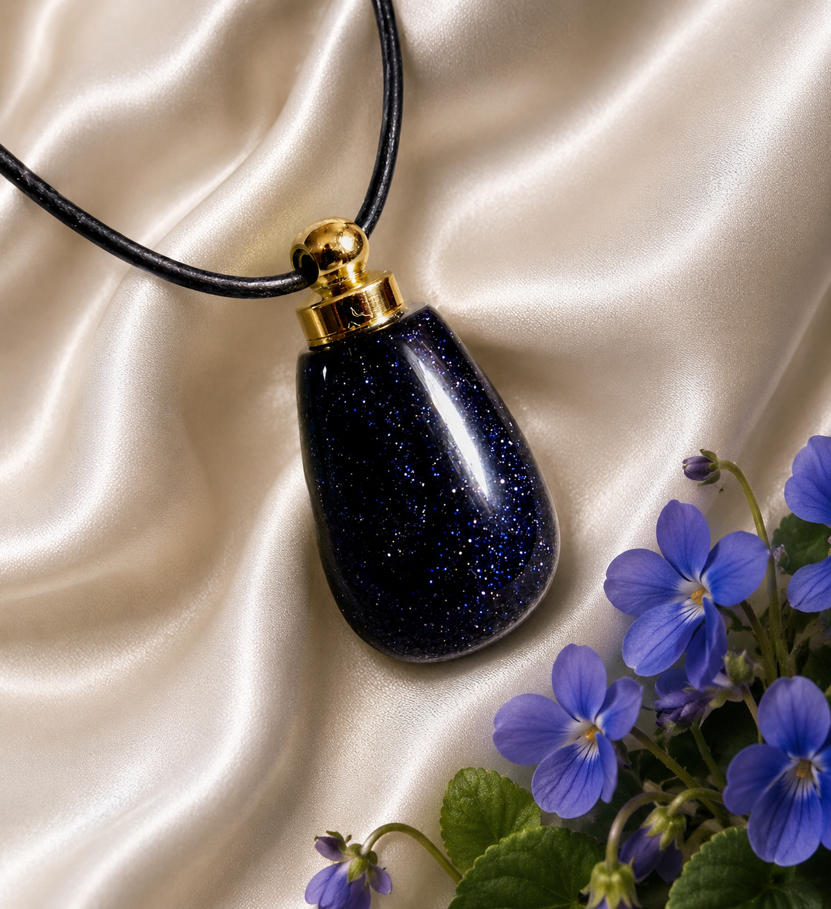 Blaufluss Edelsteinflasche – Mini Parfumflasche Halskette, Ätherische Öle, 20 × 38 mm | Elassteine