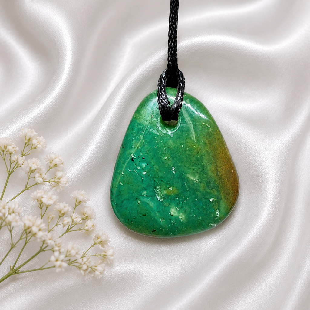 Gem Silica Anhänger mit Kette – AAA-Qualität | Edelstein Amulett 32×30 mm