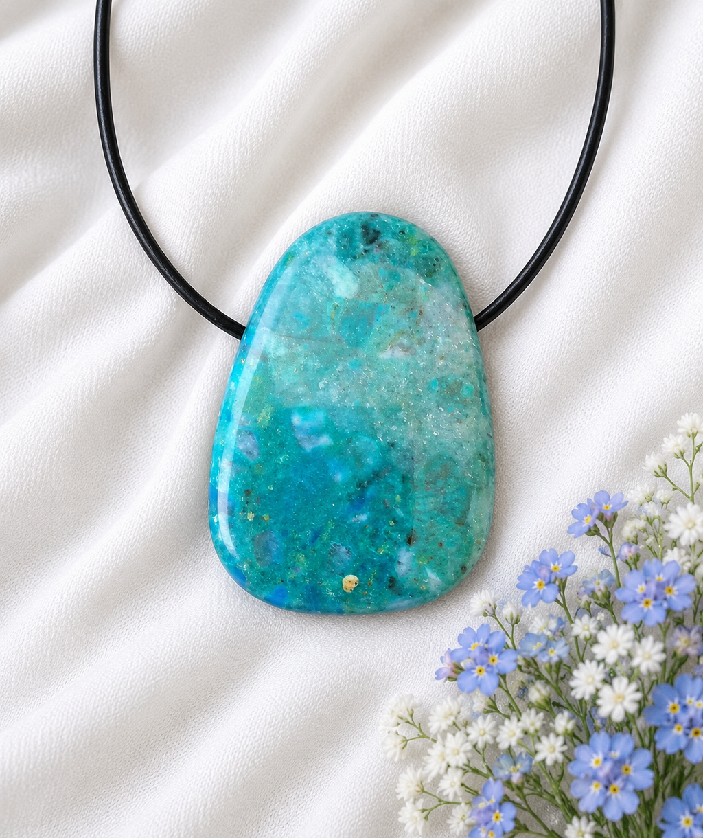 Atacama Opal Anhänger – Chilenischer Chrysokoll-Opal | Scheibenstein 30×20 mm