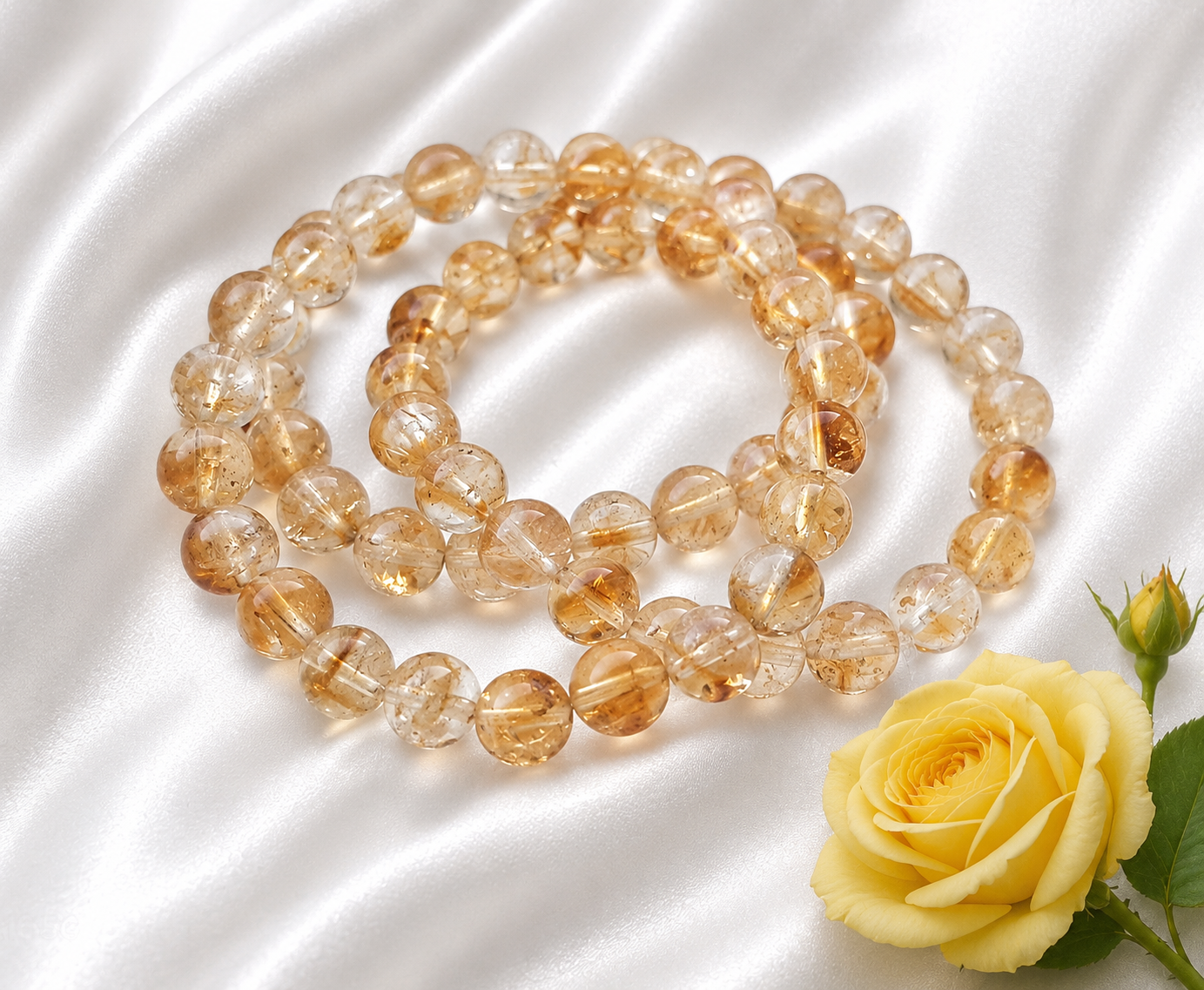 Citrin Armband Gelbgold – A++ Qualität, 8 mm Perlen, 19 cm, Uruguay