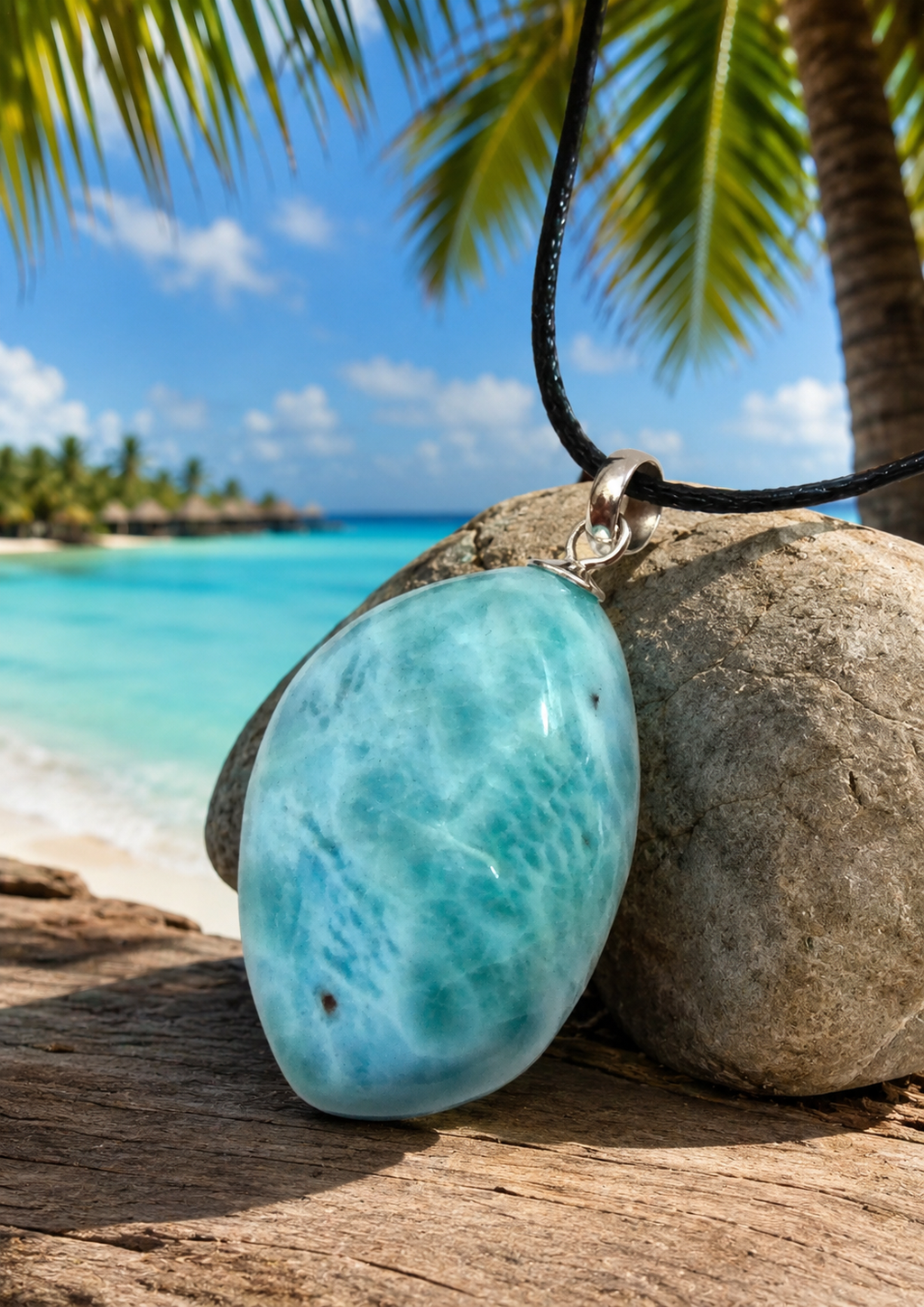 Larimar Anhänger Cabochon – Himmelblau mit 925 Silberschlaufe | Atlantisstein