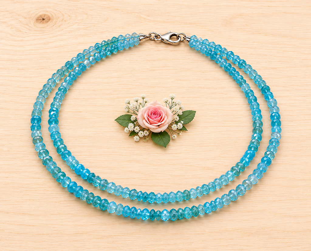 Apatit Kette – intensives Blau, 925 Silber, 45 cm, deutsche Handarbeit