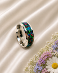 Edelstahlring mit Regenbogenopal – Rot, Blau & Grün