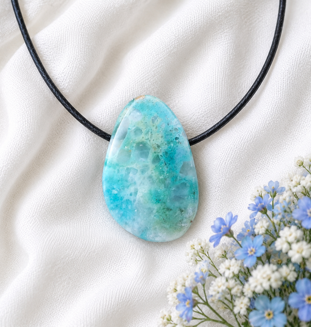 Atacama Opal Anhänger – Chilenischer Chrysokoll-Opal | Scheibenstein 27×20 mm