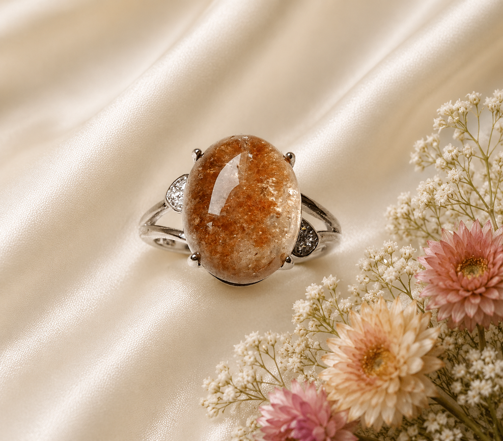 Edelstahlring mit Phantomquarz-Cabochon – Lodolith | Verstellbar