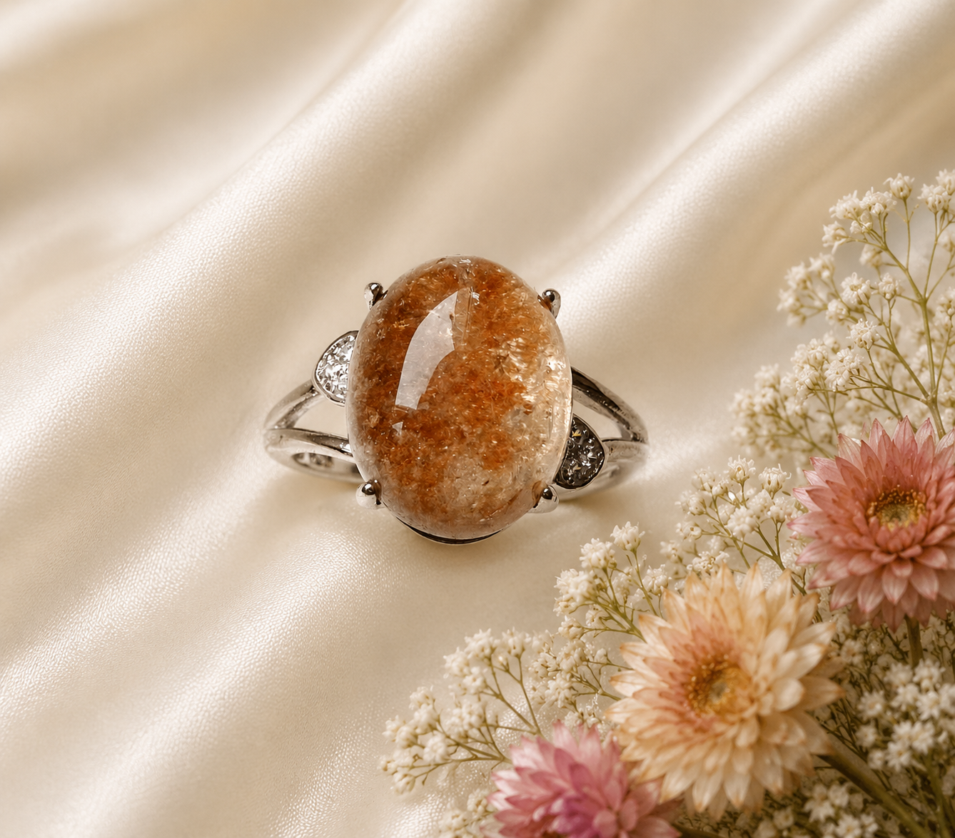 Edelstahlring mit Phantomquarz-Cabochon – Lodolith | Verstellbar