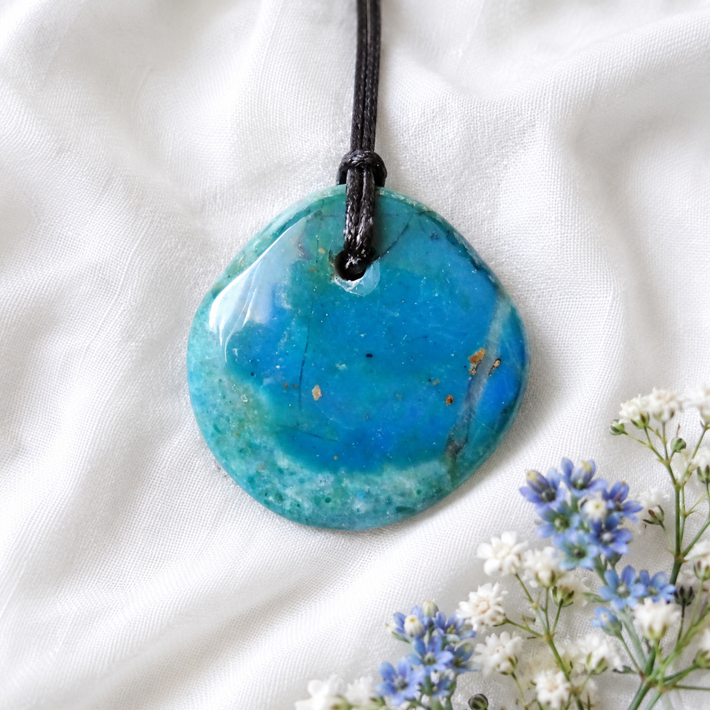 Atacama Opal Anhänger – Chilenischer Chrysokoll-Opal | Scheibenstein 35 mm