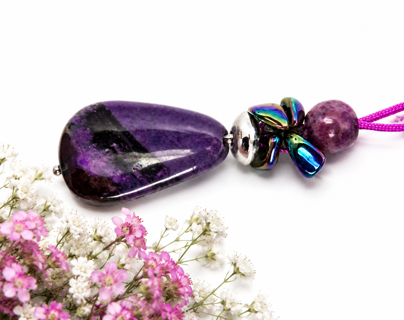 Sugilith Anhänger | 1A Qualität | Wessel Mine | 20 × 15 mm | Sugilithperle & Hämatit