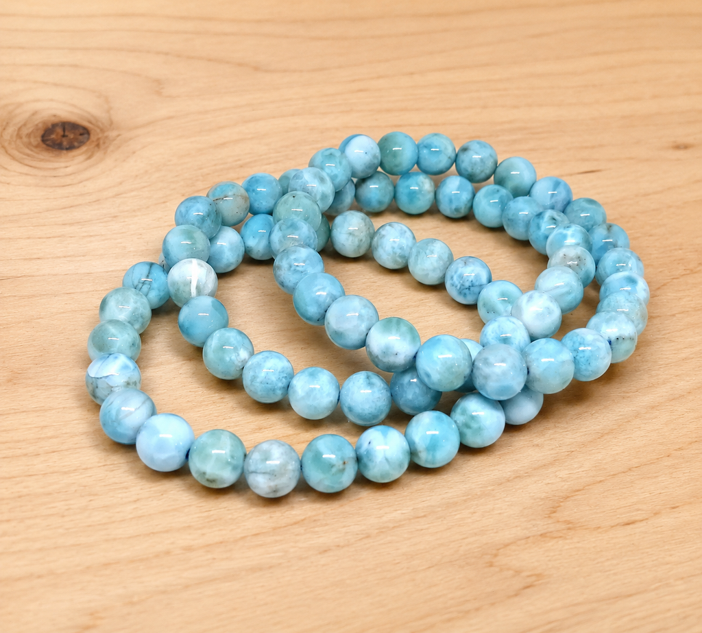 Larimar Armband – A++ Qualität, 7 mm Perlen, 19 cm, Dominikanische Republik