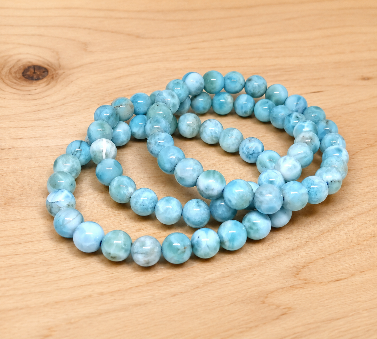 Larimar Armband – A++ Qualität, 7 mm Perlen, 19 cm, Dominikanische Republik