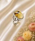 Edelstahlring mit Achat-Cabochon in Braun & Gelb – Naturstein | Verstellbar