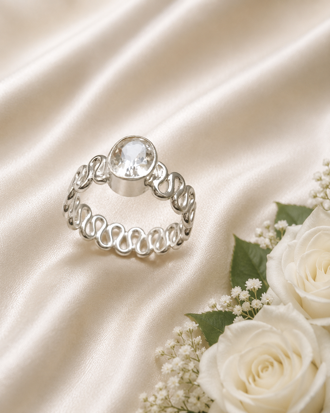 925 Silberring mit Weißtopas – Solitärring | Oval Facettiert