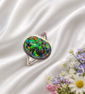 Silberring mit grünem Regenbogenopal – Verstellbar | 925 Silber