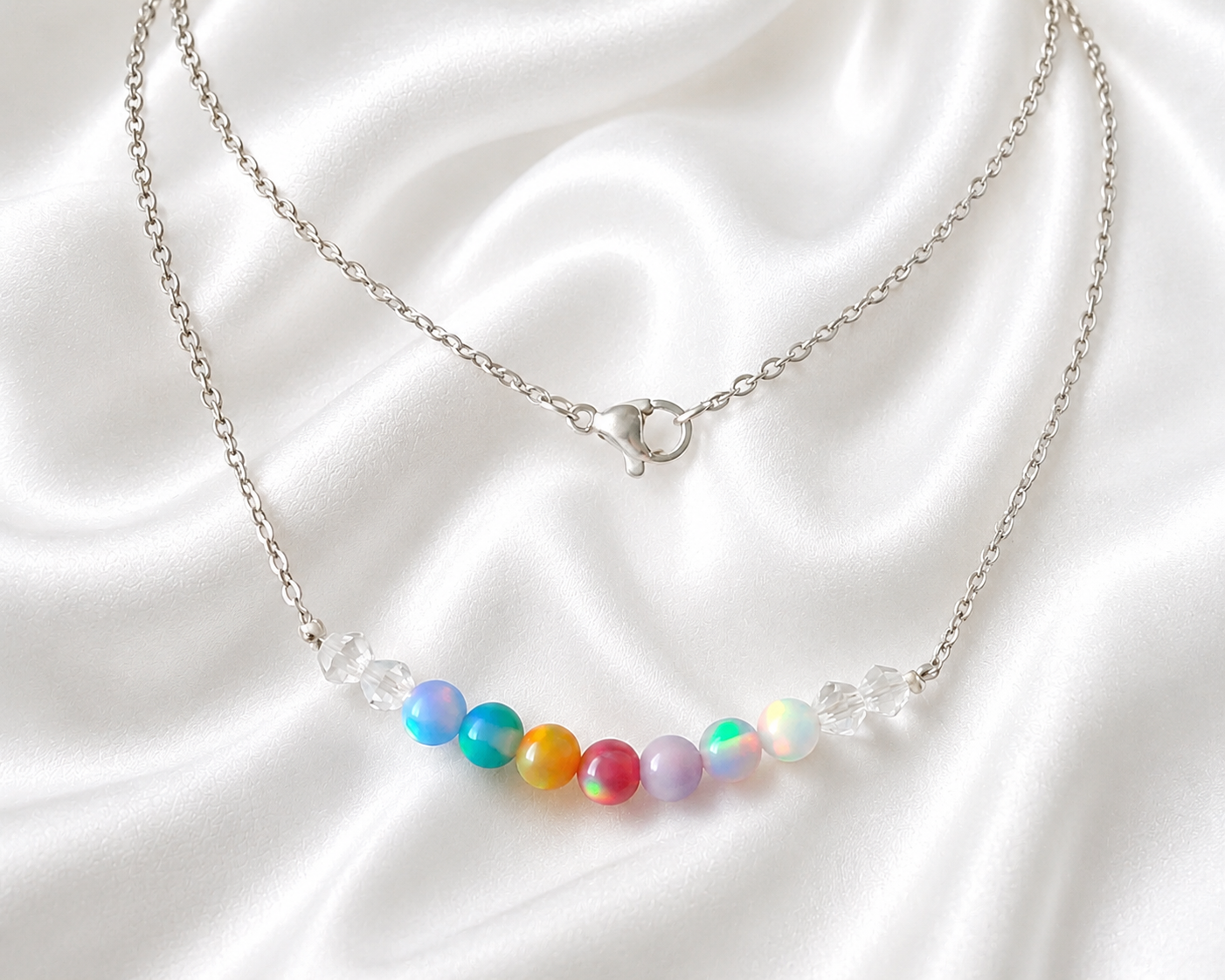Regenbogen Aurora Opalkette | 5 mm Opalperlen | Irisierend | 57 cm