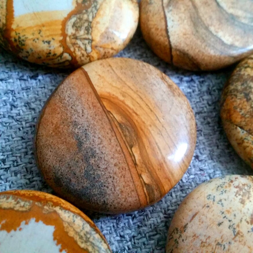 Landschaftsjaspis Palmstein – Sorgenstein, Cabochon, Wire Wrapping, 4 cm | Elassteine