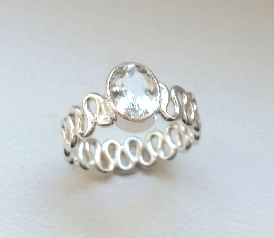 925 Silberring mit Weißtopas – Solitärring | Oval Facettiert