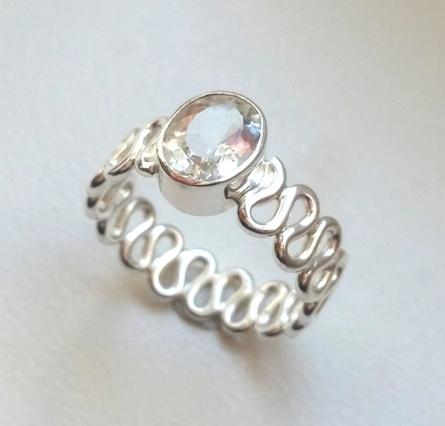 925 Silberring mit Weißtopas – Solitärring | Oval Facettiert