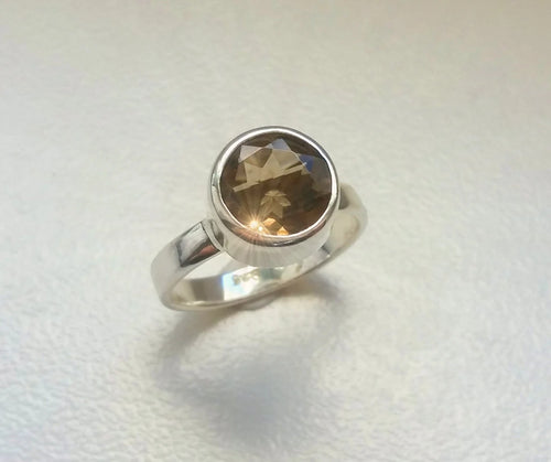 925 Silberring mit Rauchquarz – Solitärring | Rund Facettiert