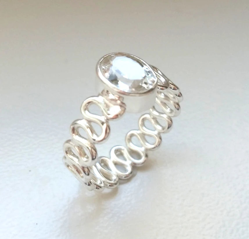 925 Silberring mit Weißtopas – Solitärring | Oval Facettiert