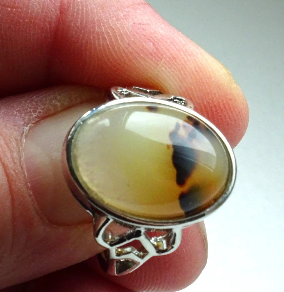Edelstahlring mit Achat-Cabochon in Braun & Gelb – Naturstein | Verstellbar