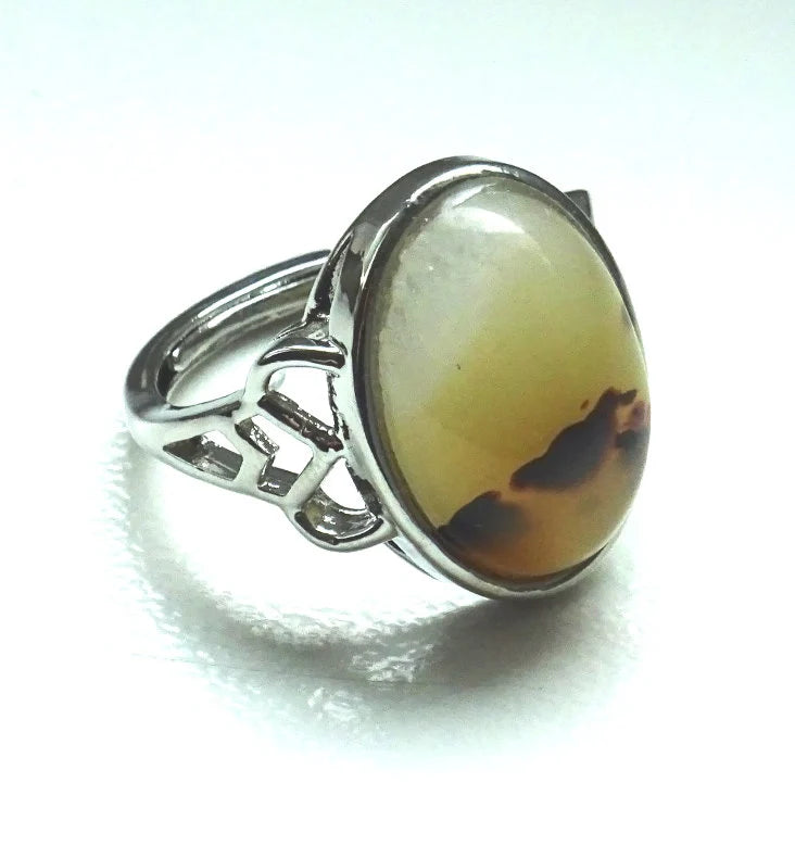 Edelstahlring mit Achat-Cabochon in Braun & Gelb – Naturstein | Verstellbar