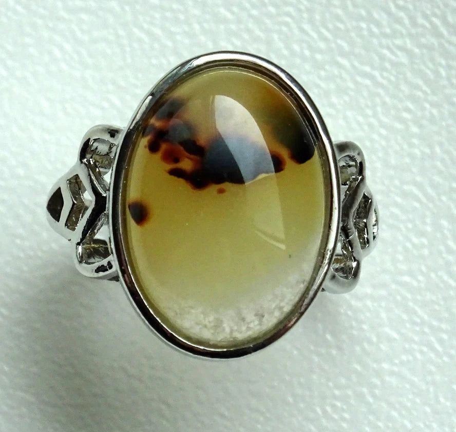 Edelstahlring mit Achat-Cabochon in Braun & Gelb – Naturstein | Verstellbar