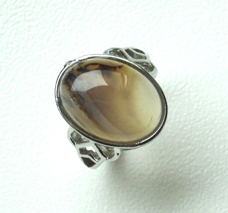 Edelstahlring mit braunem Achat-Cabochon – Naturstein | Verstellbar