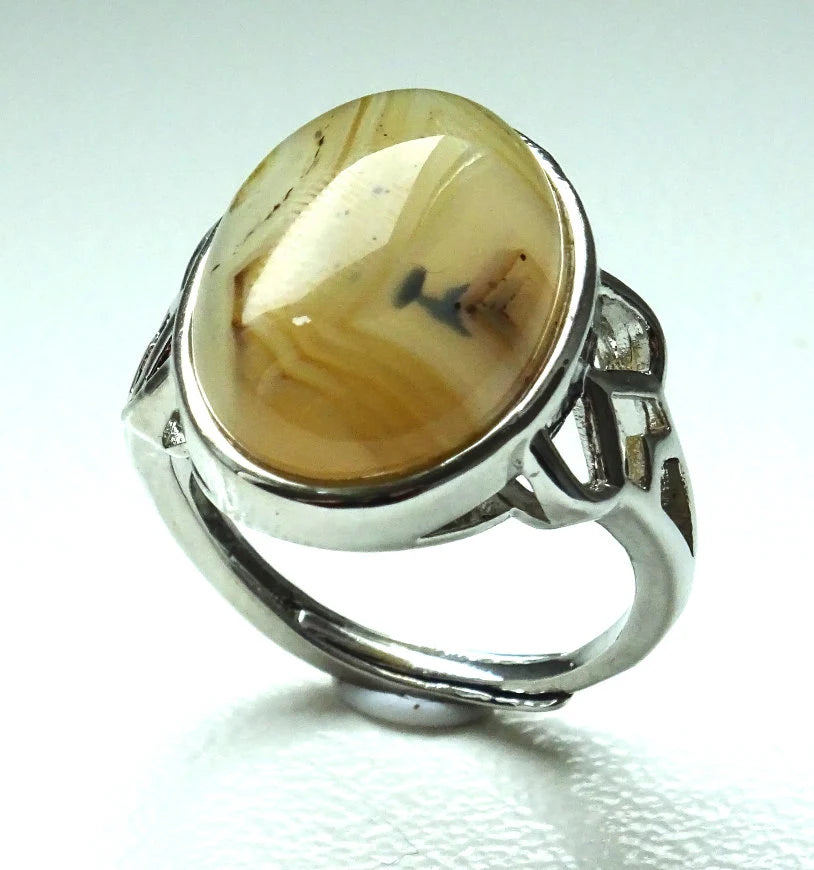 Achatring verstellbar – Edelstahlring mit braunem Achat Cabochon | Naturstein Schmuck