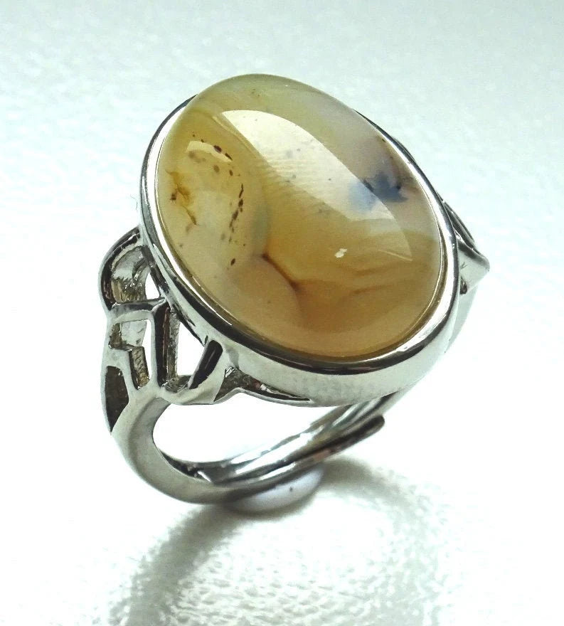 Achatring verstellbar – Edelstahlring mit braunem Achat Cabochon | Naturstein Schmuck