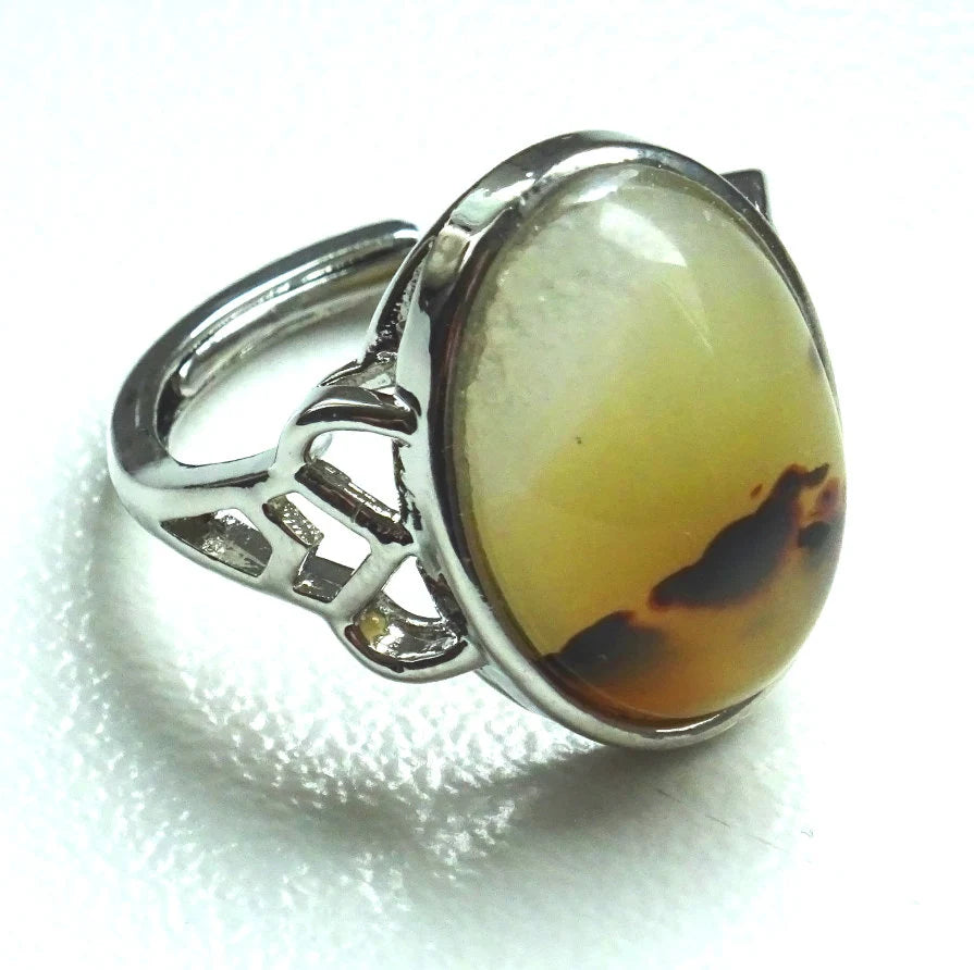 Edelstahlring mit Achat-Cabochon in Braun & Gelb – Naturstein | Verstellbar