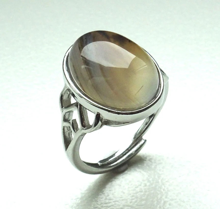 Edelstahlring mit braunem Achat-Cabochon – Naturstein | Verstellbar